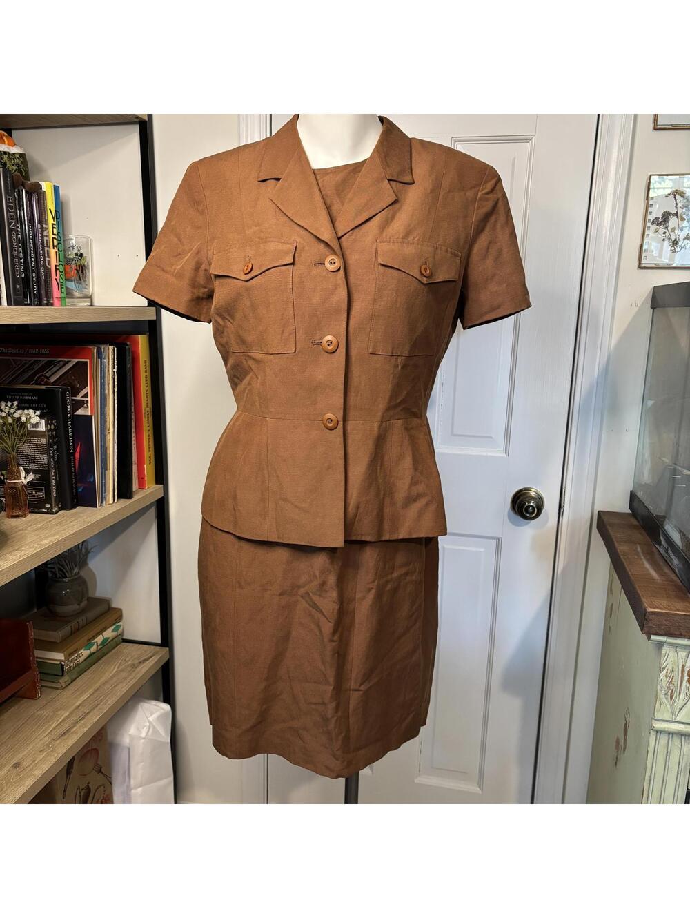 August Silk Vtg 4 Brown Vest & Dress Set